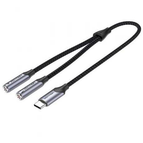 CABLE CONVERSOR USB TIPO-C VENTION BGNHY/ USB TIPO-C MACHO - 2X JACK 3.5 HEMBRA/ 30CM/ GRIS