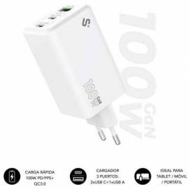 CARGADOR DE PARED GAN SUBBLIM 100W CHARGER USB C+C+A/ 2XUSB TIPO-C/ 1XUSB/ 100W