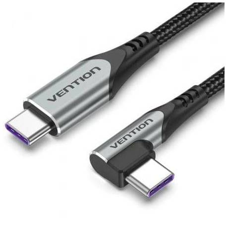CABLE USB 2.0 TIPO-C 90º VENTION TAKHF/ USB TIPO-C MACHO - USB TIPO-C MACHO/ HASTA 100W/ 480MBPS/ 1M/ GRIS
