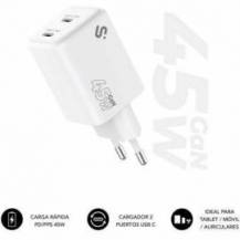 CARGADOR DE PARED GAN SUBBLIM 45W CHARGER USB C+C/ 2XUSB TIPO-C/ 45W