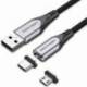 CABLE DE CARGA MAGNÉTICO USB TIPO-C CON ADAPTADOR MICROUSB VENTION CQMHD/ MICROUSB MACHO - USB TIPO-C MACHO/ USB MACHO/ HASTA