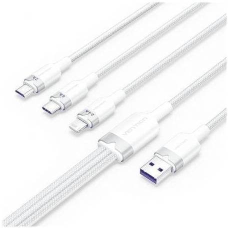 CABLE USB 2.0 LIGHTNING VENTION CTRWG/ USB MACHO/ USB TIPO-C MACHO - MICROUSB MACHO - LIGHTNING MACHO/ 1.5M/ BLANCO