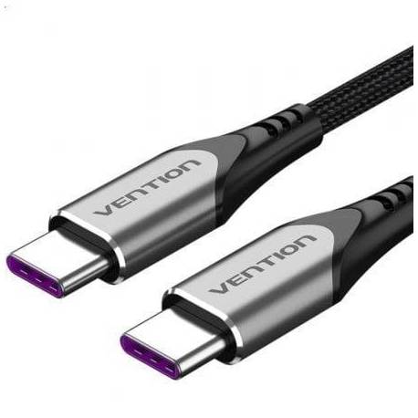 CABLE USB 2.0 TIPO-C VENTION TAEHG/ USB TIPO-C MACHO - USB TIPO-C MACHO/ HASTA 100W/ 480MBPS/ 1.5M/ GRIS