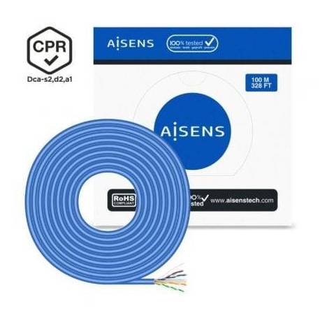 BOBINA DE CABLE RJ45 UTP AWG24 LSZH CPR DCA AISENS A135-0662 CAT.6/ 100M/ AZUL