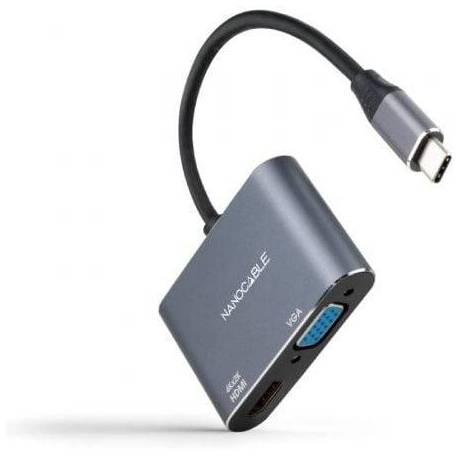 CONVERSOR NANOCABLE 10.16.4303/ USB TIPO-C MACHO/ HDMI HEMBRA - VGA HEMBRA/ 15CM/ GRIS