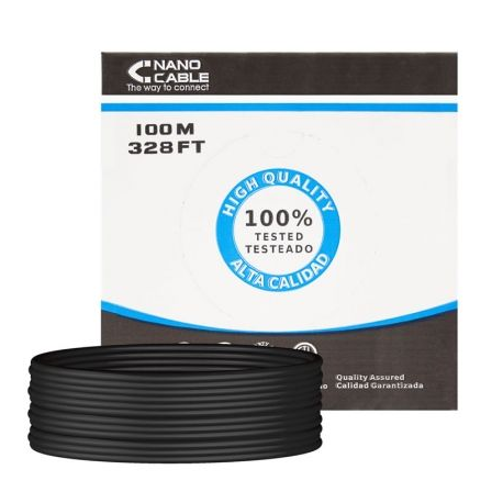 BOBINA DE CABLE RJ45 PARA EXTERIORES UTP NANOCABLE 10.20.0302-EXT-BK CAT.5E/ 100M/ IMPERMEABLE/ NEGRO