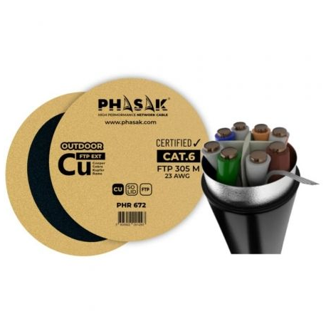 BOBINA DE CABLE RJ45 FTP PHASAK PHR 672 CAT.6/ 305M/ GRIS