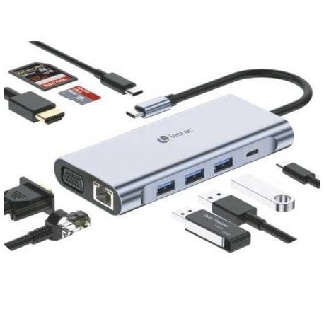 DOCKING USB TIPO-C LEOTEC LEDS01/ 3XUSB/ 2XUSB TIPO-C/ 1XUSB TIPO-C PD/ 1XHDMI 4K/ 1XVGA/ 1XRJ45/ 1XAUDIO/ 1XLECTOR TARJETAS SD