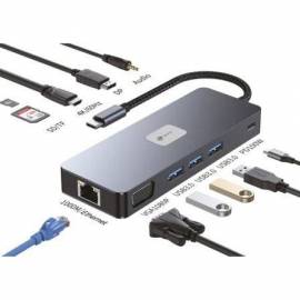 DOCKING USB TIPO-C LEOTEC LEDS03/ 3XUSB/ 1XUSB TIPO-C PD/ 1XHDMI 4K/ 1XDISPLAYPORT/ 1XVGA/ 1XAUDIO/ 1XRJ45/ 1XLECTOR TARJETAS