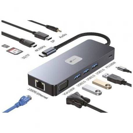 DOCKING USB TIPO-C LEOTEC LEDS03/ 3XUSB/ 1XUSB TIPO-C PD/ 1XHDMI 4K/ 1XDISPLAYPORT/ 1XVGA/ 1XAUDIO/ 1XRJ45/ 1XLECTOR TARJETAS