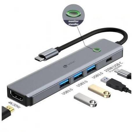 DOCKING USB TIPO-C LEOTEC LEDS05/ 3XUSB/ 1XUSB TIPO-C PD/ 1XHDMI 4K/ GRIS
