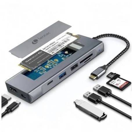 DOCKING USB TIPO-C LEOTEC LEDS07/ RANURA SSD M.2/ 2XUSB/ 1XUSB TIPO-C/ 1XHDMI 4K/ 1XLECTOR TARJETAS SD Y MICROSD/ 1XUSB TIPO-C