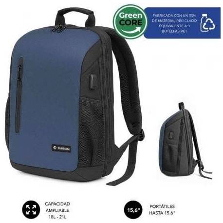 MOCHILA SUBBLIM XPAND AIR PADDING BACKPACK PARA PORTÁTILES HASTA 15.6'/ 21L/ PUERTO USB/ AZUL
