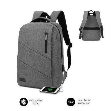 MOCHILA SUBBLIM CITY BACKPACK PARA PORTÁTILES HASTA 15.6'/ PUERTO USB/ GRIS
