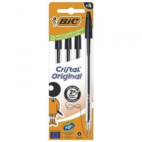 BOLÍGRAFOS DE TINTA DE ACEITE BIC CRISTAL ORIGINAL 516335/ 4 UNIDADES/ NEGROS