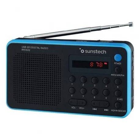 RADIO PORTÁTIL SUNSTECH RPDS32BL/ CON BATERÍA/ NEGRA Y AZUL