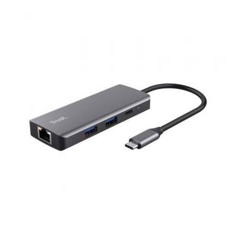DOCKING USB TIPO-C TRUST DALYX/ 2XUSB/ 2XUSB TIPO-C/ 1XHDMI 4K/ 1XRJ45/ GRIS