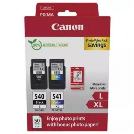 CARTUCHO DE TINTA ORIGINAL CANON PG-540L + CL-541 XL MULTIPACK ALTA CAPACIDAD/ NEGRO/ TRICOLOR + PAPEL FOTOGRÁFICO