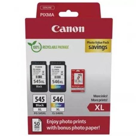 CARTUCHO DE TINTA ORIGINAL CANON PG-545XL + CL546XL MULTIPACK ALTA CAPACIDAD/ NEGRO/ TRICOLOR + PAPEL FOTOGRÁFICO