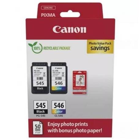 CARTUCHO DE TINTA ORIGINAL CANON PG-545 + CL-546 MULTIPACK/ NEGRO/ TRICOLOR + PAPEL FOTOGRÁFICO