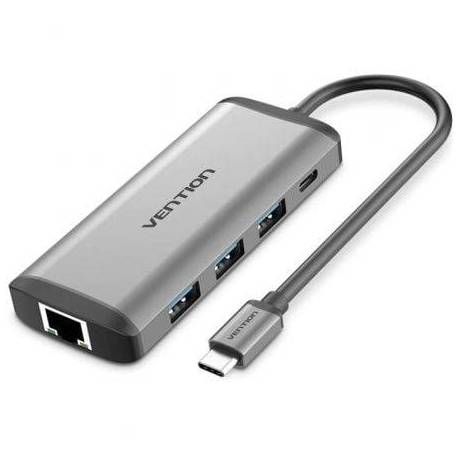 DOCKING USB TIPO-C VENTION CNDHB/ 1XHDMI 4K/ 3XUSB/ 1XUSB TIPO-C PD/ 1XRJ45/ 1XLECTOR TARJETAS/ GRIS