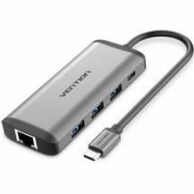 DOCKING USB TIPO-C VENTION CNDHB/ 1XHDMI 4K/ 3XUSB/ 1XUSB TIPO-C PD/ 1XRJ45/ 1XLECTOR TARJETAS/ GRIS