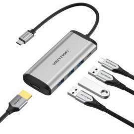 DOCKING USB TIPO-C VENTION CNBHB/ 1XHDMI 4K/ 3XUSB/ 1XUSB TIPO-C PD/ GRIS