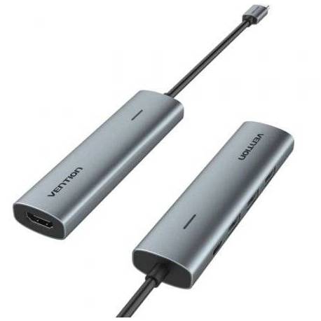 DOCKING USB TIPO-C VENTION TGGHB/ 3XUSB/ 1XHDMI 4K/ 1XUSB TIPO-C PD/ GRIS