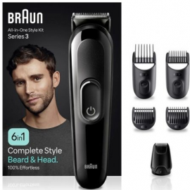 AFEITADORA BRAUN ALL IN ONE 6 EN 1 STYLE KIT SERIES 3 MGK3410/ CON BATERÍA/ 6 ACCESORIOS