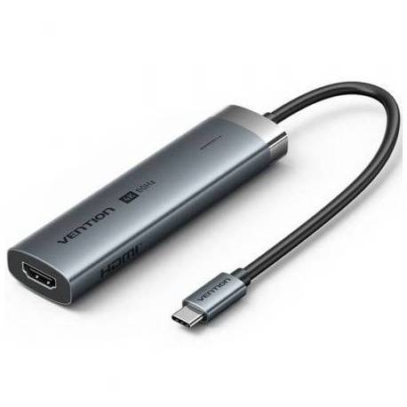 DOCKING USB TIPO-C VENTION TGMHB/ 3XUSB/ 1XHDMI 4K/ 1XUSB TIPO-C PD/ GRIS