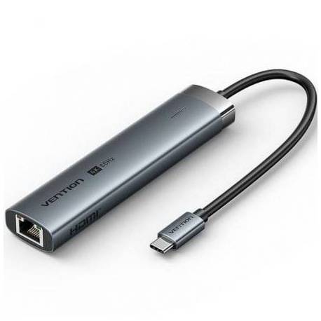 DOCKING USB TIPO-C VENTION TGNHB/ 1XUSB 3.2 TIPO-C/ 2XUSB/ 1XHDMI 4K/ 1XRJ45/ 1XUSB TIPO-C PD/ GRIS