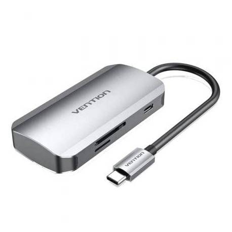 DOCKING USB TIPO-C VENTION TNHHB/ 3XUSB/ 1XUSB TIPO-C PD/ 1XLECTOR TARJETAS SD Y MICROSD/ GRIS