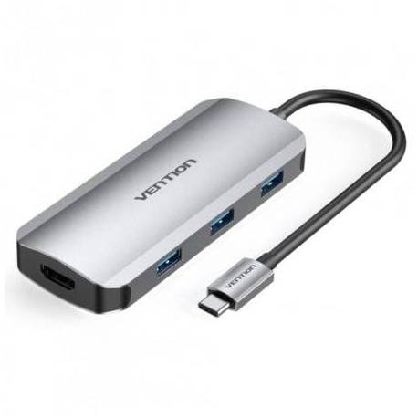 DOCKING USB TIPO-C VENTION TOFHB/ 1XHDMI/ 3XUSB/ 1XUSB TIPO-C/ 1XUSB TIPO-C PD/ GRIS