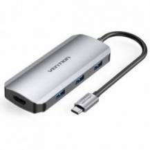 DOCKING USB TIPO-C VENTION TOFHB/ 1XHDMI/ 3XUSB/ 1XUSB TIPO-C/ 1XUSB TIPO-C PD/ GRIS