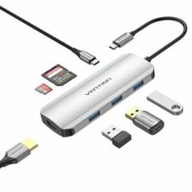 DOCKING USB TIPO-C VENTION TOJHB/ 1XHDMI 4K/ 3XUSB/ 1XUSB TIPO-C/ 1XLECTOR TARJETAS/ GRIS