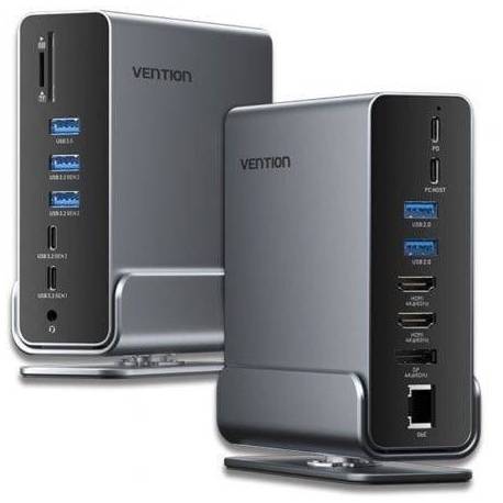 DOCKING USB TIPO-C VENTION TPUH0/ 2XHDMI 4K/ 1XDISPLAYPORT/ 3XUSB TIPO-C/ 5XUSB/ 1XRJ45/ 1XLECTOR DE TARJETAS/ 1XJACK 3.5/