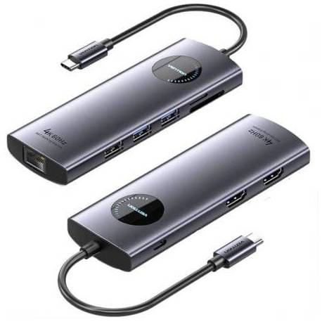 DOCKING USB TIPO-C VENTION TQVHB/ 2XHDMI 4K/ 3XUSB/ 1XRJ45/ 1XLECTOR DE TARJETAS/ 1XUSB TIPO-C PD/ GRIS