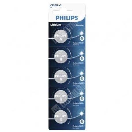 PACK DE 5 PILAS DE BOTÓN PHILIPS CR2016P5/01B LITHIUM/ 3V