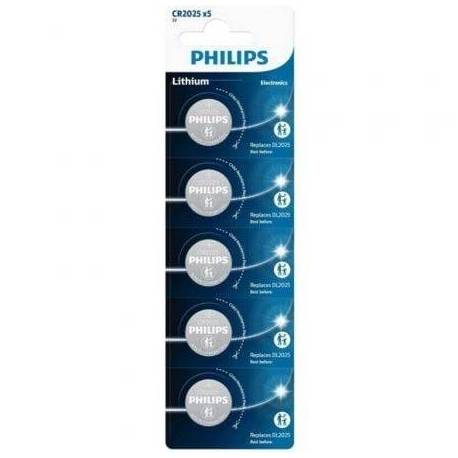 PACK DE 5 PILAS DE BOTÓN PHILIPS CR2025P5/01B LITHIUM/ 3V