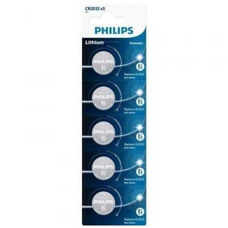 PACK DE 5 PILAS DE BOTÓN PHILIPS CR2032P5/01B LITHIUM/ 3V