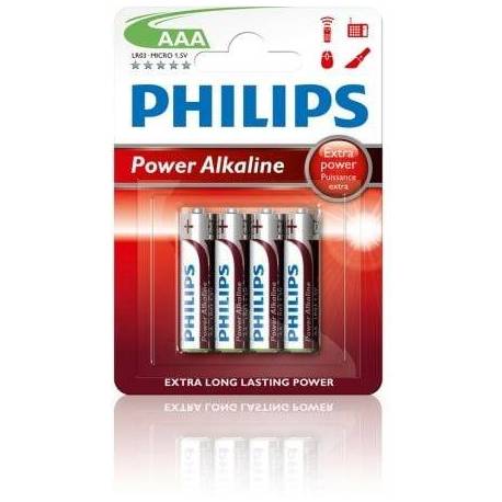 PACK DE 4 PILAS AAA PHILIPS LR03P4B/10/ 1.5V/ ALCALINAS