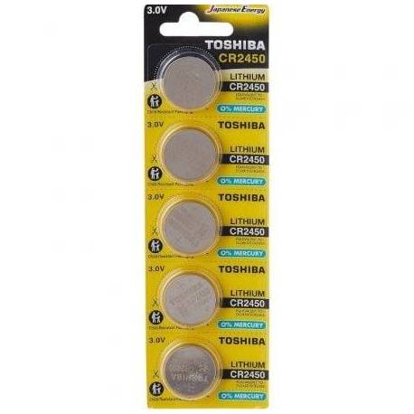 PACK DE 5 PILAS DE BOTÓN TOSHIBA CR2450/ 3V/ ALCALINAS