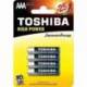 PACK DE 4 PILAS AAA TOSHIBA HIGH POWER LR03/ 1.5V/ ALCALINAS