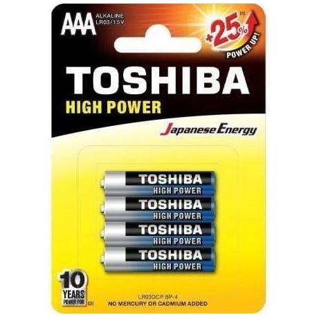 PACK DE 4 PILAS AAA TOSHIBA HIGH POWER LR03/ 1.5V/ ALCALINAS