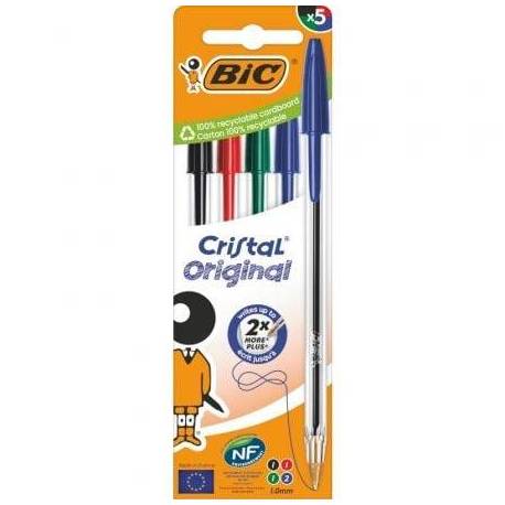 BOLÍGRAFOS DE TINTA DE ACEITE BIC CRISTAL ORIGINAL 516346/ 5 UNIDADES/ COLORES SURTIDOS