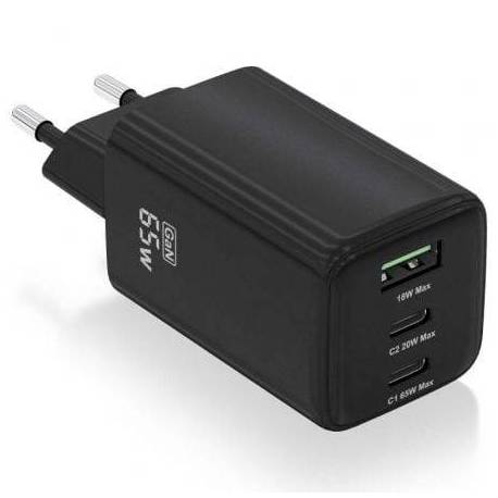 CARGADOR DE PARED GAN AISENS ASCH-65W3P042-BK/ 2XUSB TIPO-C/ 1XUSB/ 65W
