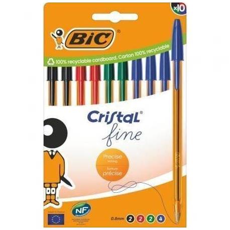 BOLÍGRAFOS DE TINTA DE ACEITE BIC CRISTAL FINE 516356/ 10 UNIDADES/ COLORES SURTIDOS