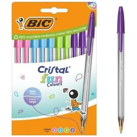 BOLÍGRAFOS DE TINTA DE ACEITE BIC CRISTAL FUN 524176/ 10 UNIDADES/ COLORES SURTIDOS