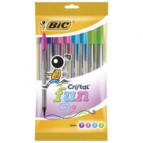BOLÍGRAFOS DE TINTA DE ACEITE BIC CRISTAL FUN 921342/ 10 UNIDADES/ COLORES SURTIDOS