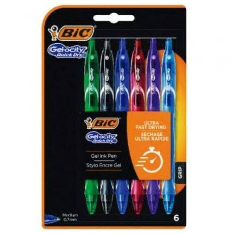 BOLÍGRAFOS DE TINTA DE GEL RETRÁCTIL BIC GELOCITY QUICK DRY 964769/ 6 UNIDADES/ SURTIDOS
